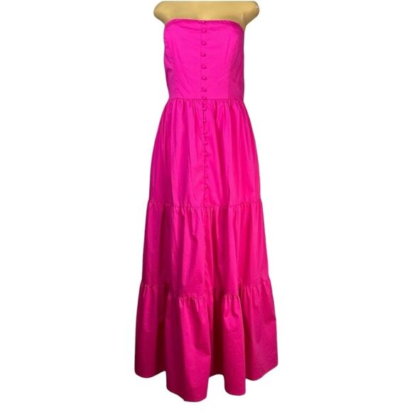 New York & Company Bright Pink Strapless Button Front Maxi Dress SZ Large - Picture 4 of 14